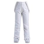 Pantalon ski femme salopette chaude avec bretelles de couleur blanc