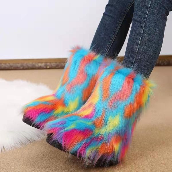 Bottes En Fausse Fourrure Moelleuses Pour Femmes - Bottes Mi-Mollet Chaudes Et Élégantes, Parfaites Pour L'Hiver Et Cadeau Idéal